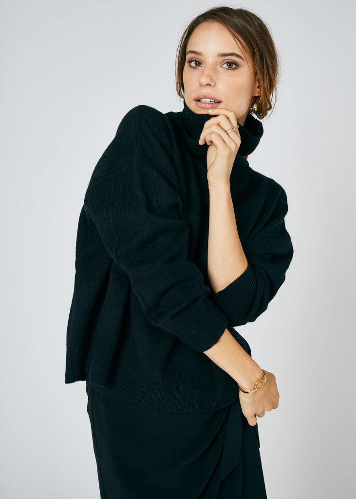 Ebony Square Cashmere Turtleneck