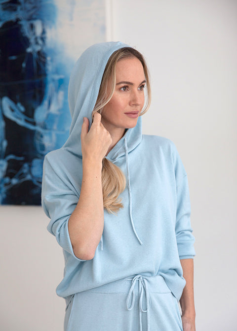 Maeve Organic Cotton Cashmere Hoodie - Blue